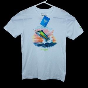 Columbia PFG Marlin Deep Sea Fishing T-Shirt Short Sleeve Mens Size M White NWT